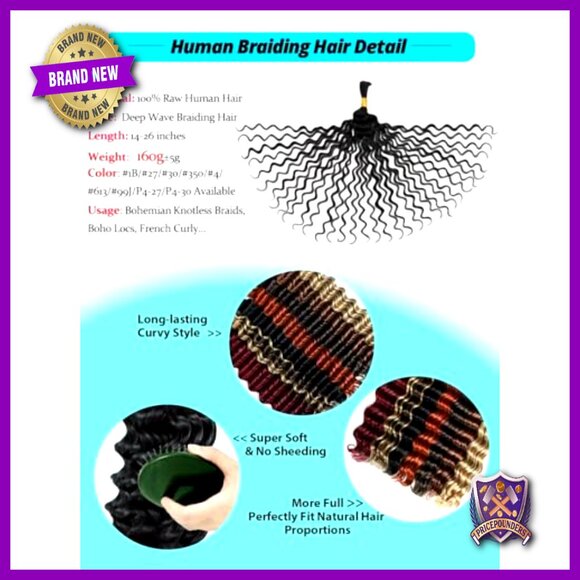 20 Inch Human Hair Extensions 5 Bundles Deep Wave Boho Braiding Hair
